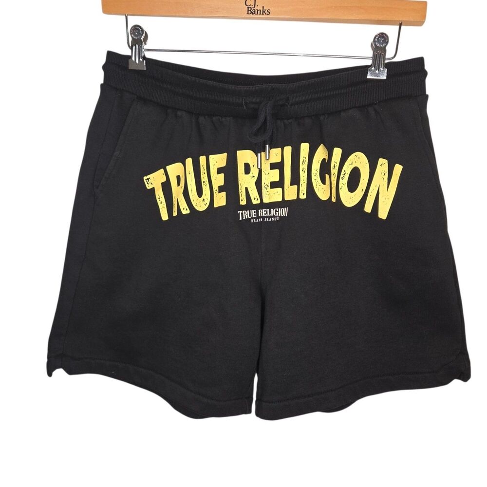 True Religion Utopia Bball Sweat Shorts Black Yellow Mint Logo Size M